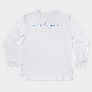 michigan blue cursive script Kids Long Sleeve T-Shirt